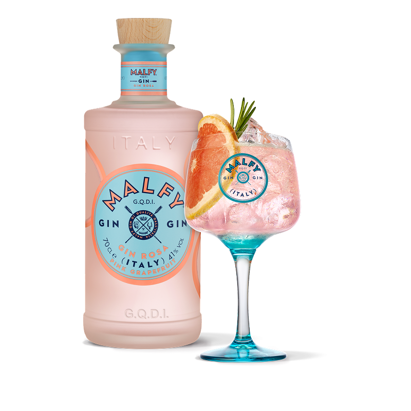 Gin Rosa Gin & Tonic cocktail and bottle